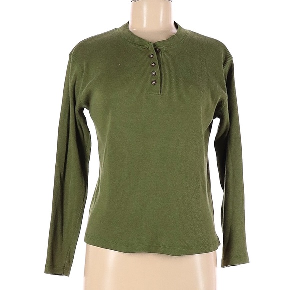 VTG JENNIFER MOORE Large ribbed Olive green Henley sweater L - Picture 1 of 14